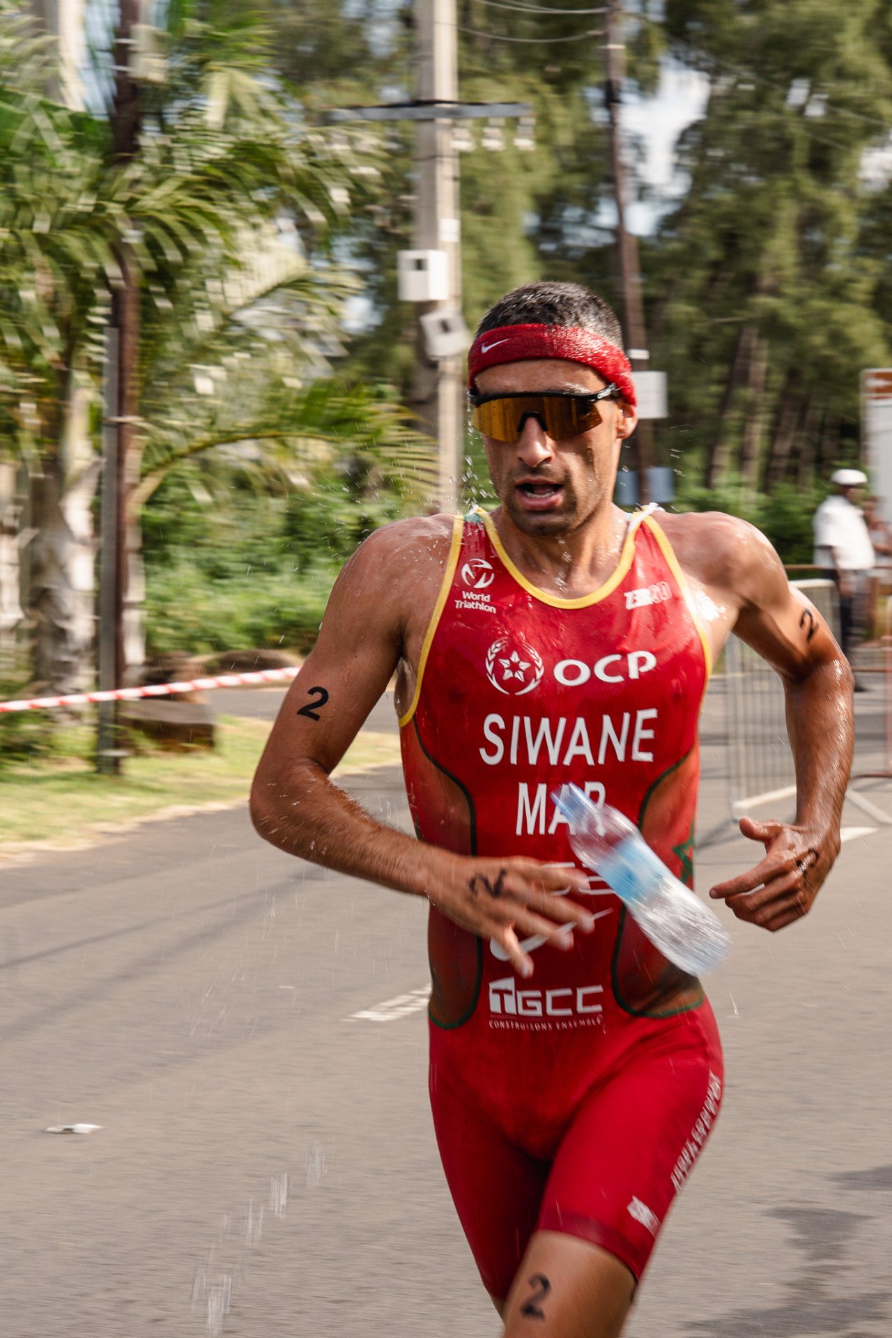 Badr Siwane sur la Partie Course a pied aux Championnat d'Afrique de Triathlon Sprint Ile Maurice 2026